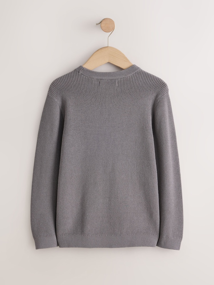 Charcoal Mid With Stag Cotton Crew Neck Knitted Jumper (3-16yrs) - Image 2 of 4 Charcoal Mid With Stag Cotton Crew Neck Knitted Jumper (3-16yrs) - Image 2 of 4
