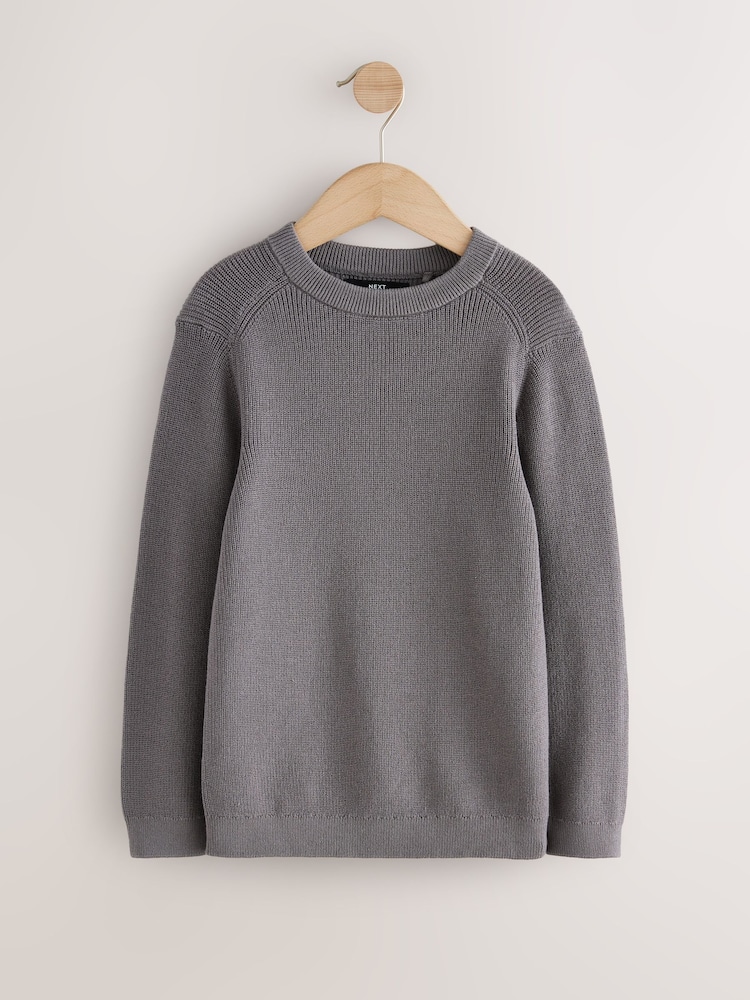 Charcoal Mid Without Stag Cotton Crew Neck Knitted Jumper (3-16yrs) - Image 1 of 3 Charcoal Mid Without Stag Cotton Crew Neck Knitted Jumper (3-16yrs) - Image 1 of 3