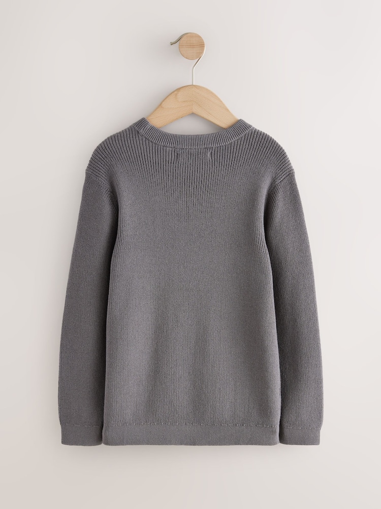 Charcoal Mid Without Stag Cotton Crew Neck Knitted Jumper (3-16yrs) - Image 2 of 3 Charcoal Mid Without Stag Cotton Crew Neck Knitted Jumper (3-16yrs) - Image 2 of 3