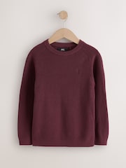 Plum Purple With Stag Cotton Crew Neck Knitted Jumper (3-16yrs) - Image 1 of 4