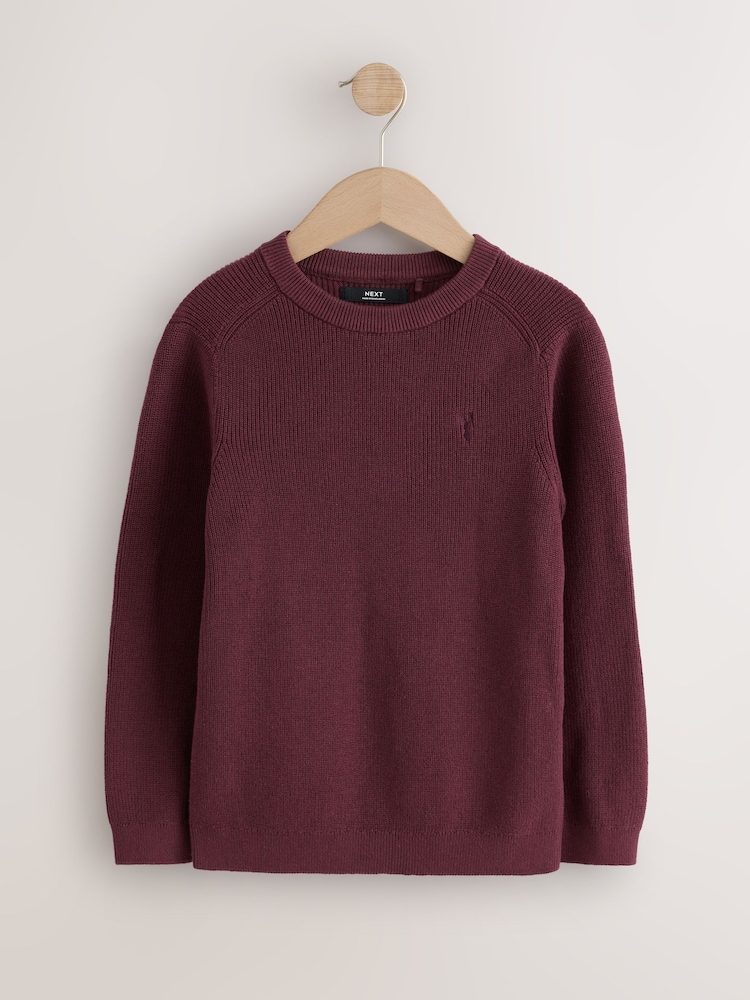 Plum Purple With Stag Cotton Crew Neck Knitted Jumper (3-16yrs) - Image 1 of 4 Plum Purple With Stag Cotton Crew Neck Knitted Jumper (3-16yrs) - Image 1 of 4