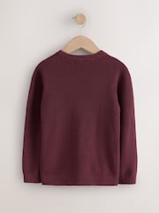 Plum Purple With Stag Cotton Crew Neck Knitted Jumper (3-16yrs) - Image 2 of 4