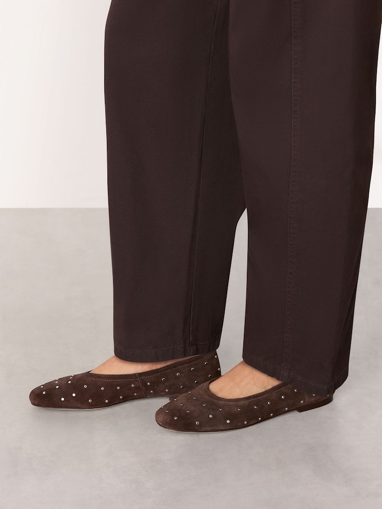 Whistles Brown Karina Suede Stud Ballet Pumps - Image 1 of 3 Whistles Brown Karina Suede Stud Ballet Pumps - Image 1 of 3