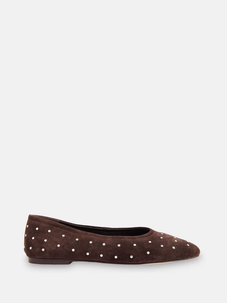 Whistles Brown Karina Suede Stud Ballet Pumps - Image 2 of 3 Whistles Brown Karina Suede Stud Ballet Pumps - Image 2 of 3