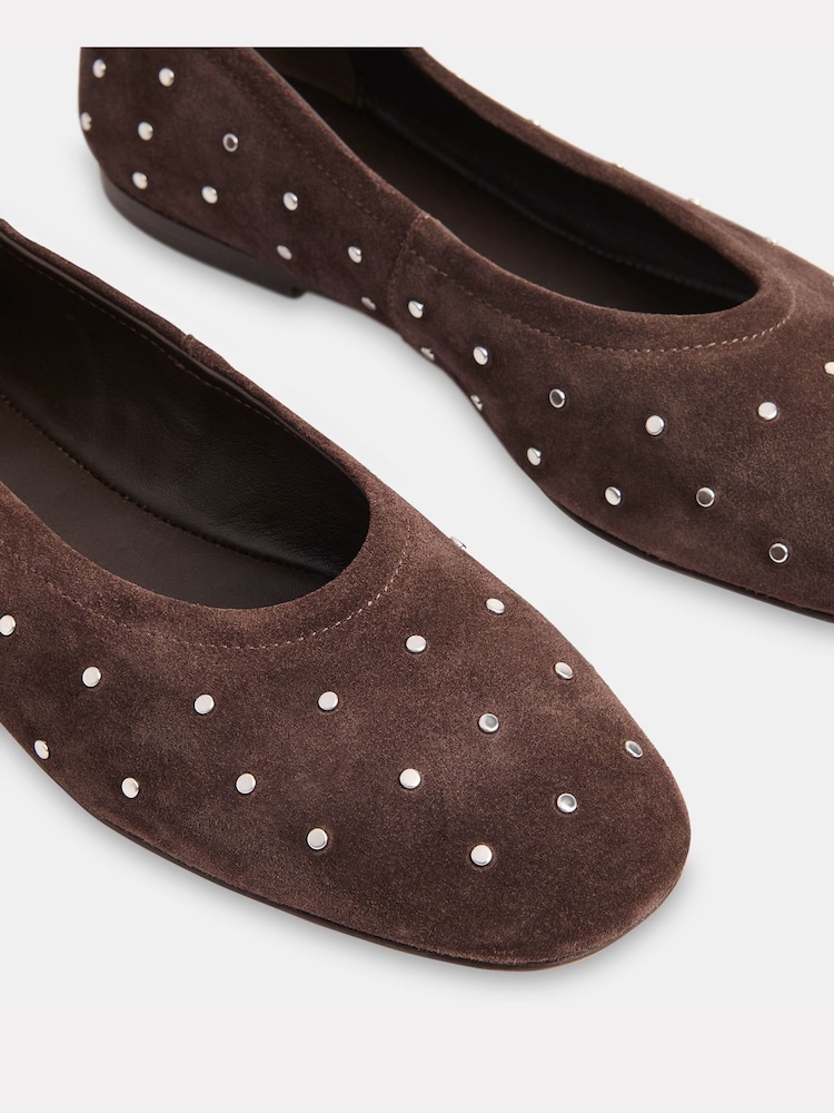 Whistles Brown Karina Suede Stud Ballet Pumps - Image 3 of 3 Whistles Brown Karina Suede Stud Ballet Pumps - Image 3 of 3