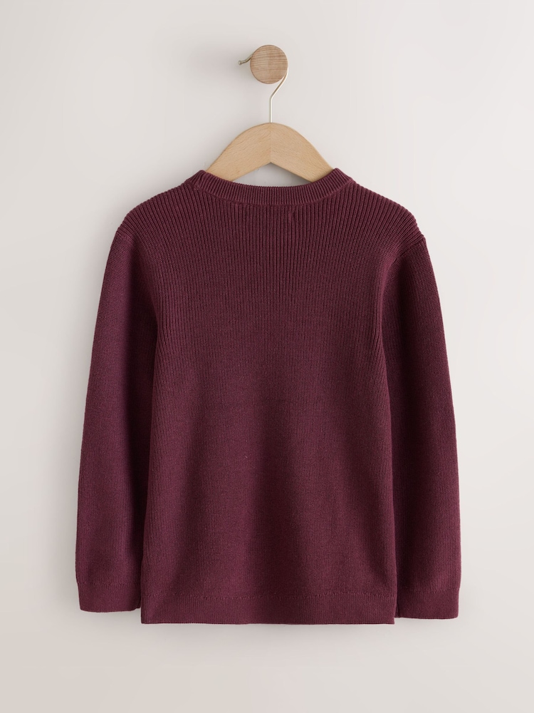 Plum Purple Without Stag Cotton Crew Neck Knitted Jumper (3-16yrs) - Image 2 of 4