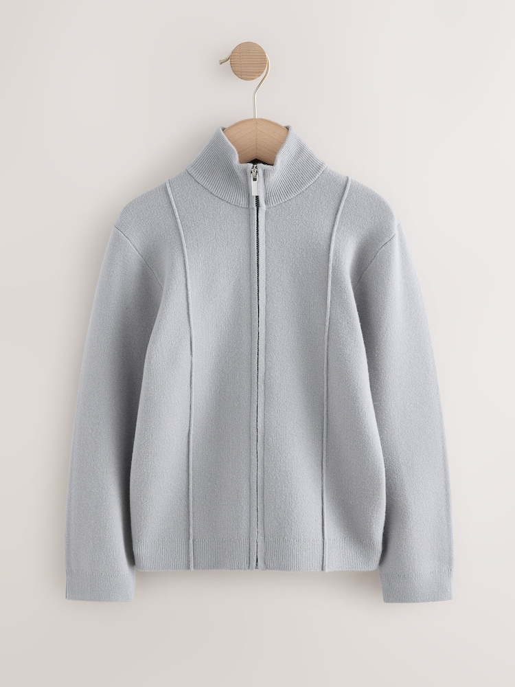 Grey Funnel Neck Zip Through Cardigan (3-16yrs) - Image 2 of 5 Grey Funnel Neck Zip Through Cardigan (3-16yrs) - Image 2 of 5