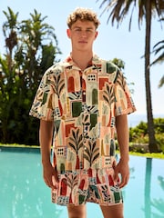 Orange Scenic Seersucker 5 inch Swim Shorts - Image 2 of 5
