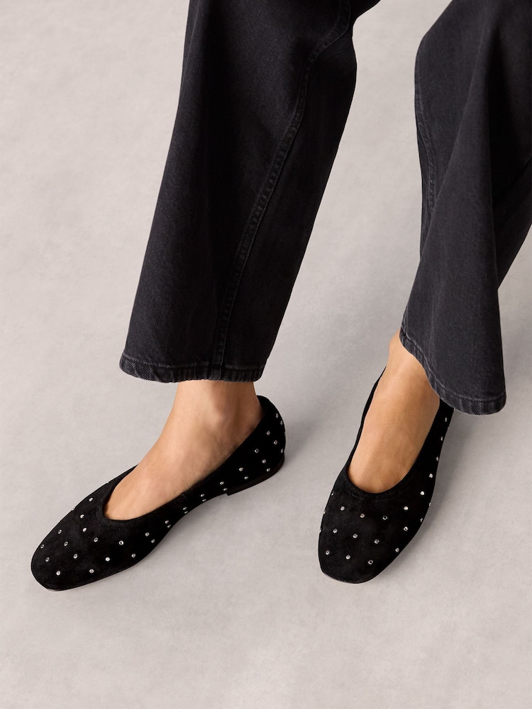 Whistles Black Karina Suede Stud Ballet Pumps - Image 1 of 3 Whistles Black Karina Suede Stud Ballet Pumps - Image 1 of 3