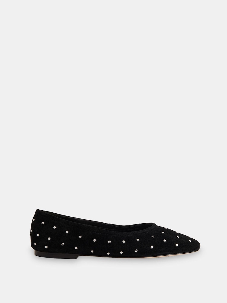 Whistles Black Karina Suede Stud Ballet Pumps - Image 2 of 3 Whistles Black Karina Suede Stud Ballet Pumps - Image 2 of 3
