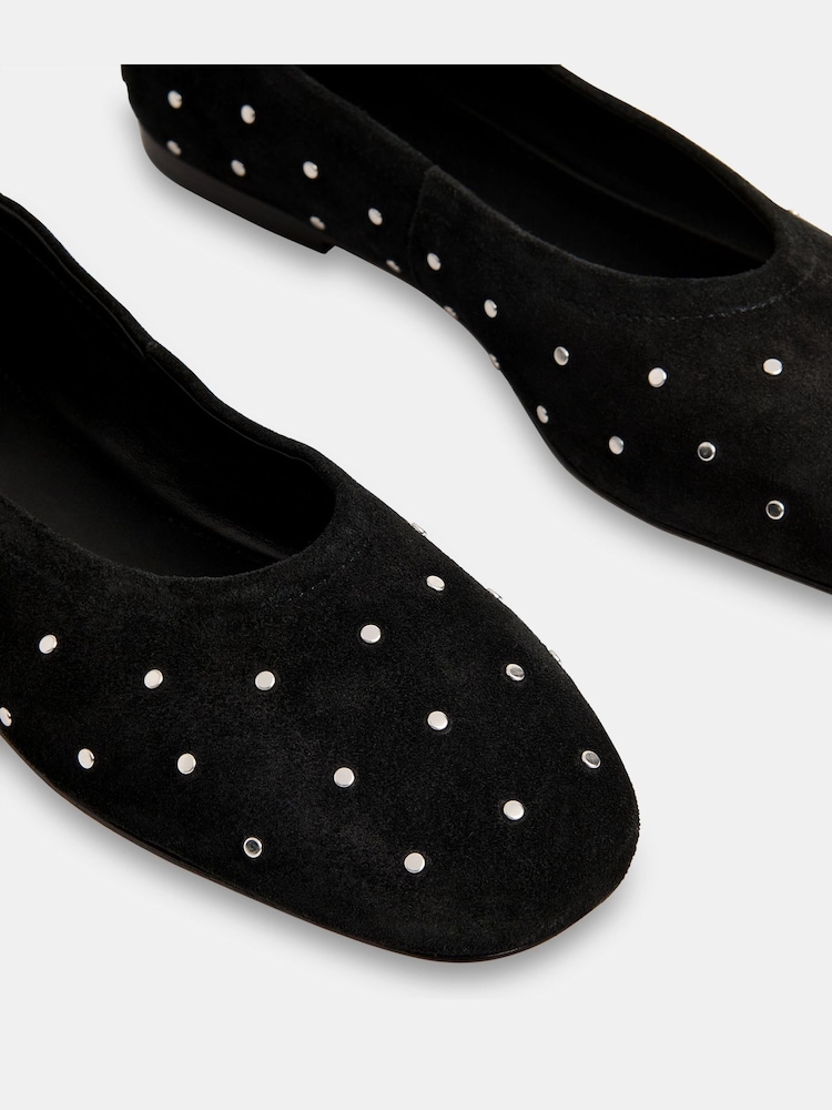 Whistles Black Karina Suede Stud Ballet Pumps - Image 3 of 3 Whistles Black Karina Suede Stud Ballet Pumps - Image 3 of 3