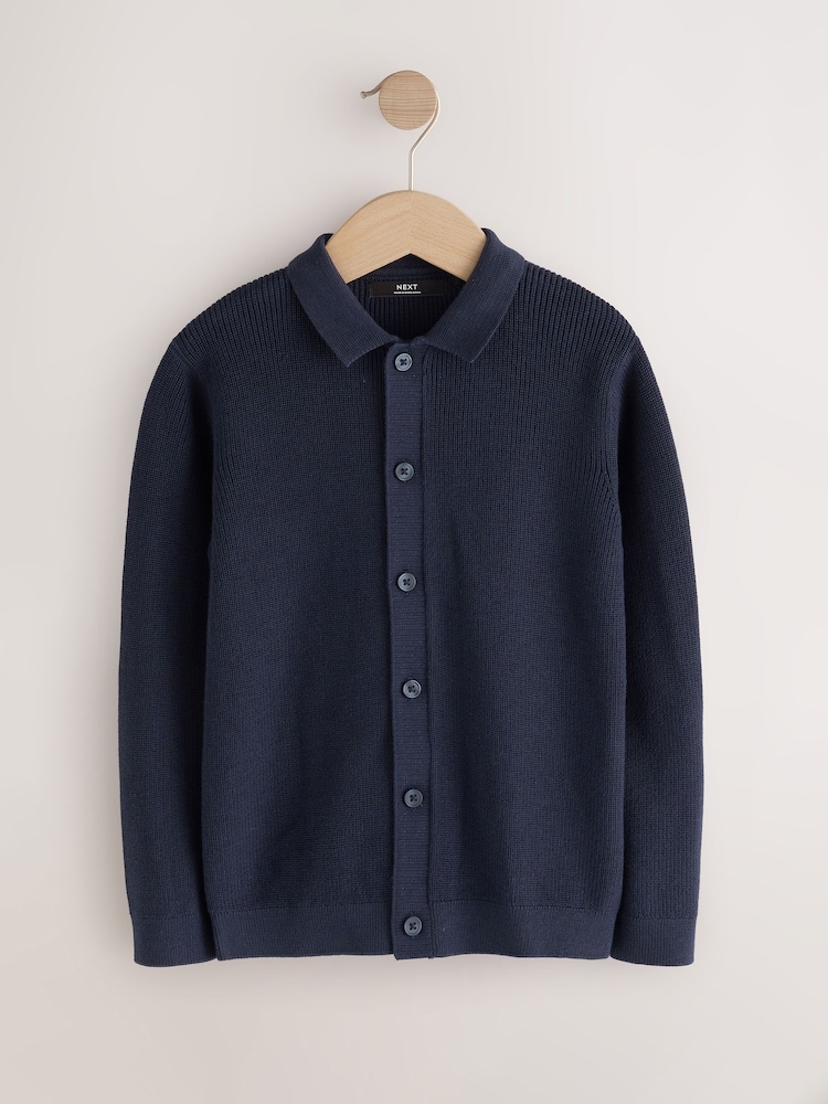 Navy Button Through Knitted Polo Shirt (3-16yrs) - Image 1 of 4 Navy Button Through Knitted Polo Shirt (3-16yrs) - Image 1 of 4