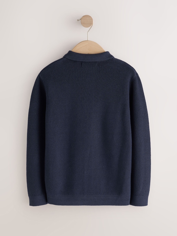 Navy Button Through Knitted Polo Shirt (3-16yrs) - Image 2 of 4 Navy Button Through Knitted Polo Shirt (3-16yrs) - Image 2 of 4