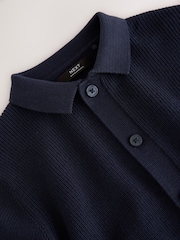 Navy Button Through Knitted Polo Shirt (3-16yrs) - Image 3 of 4