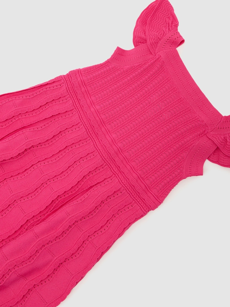 Reiss Pink Erin 13-14 yrs Textured-Knit Cap-Sleeve Dress - Image 1 of 3