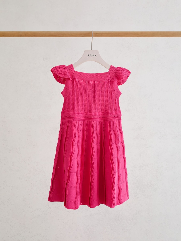 Reiss Pink Erin 9-13 yrs Textured-Knit Cap-Sleeve Dress - Image 1 of 3