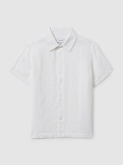 Reiss White Holiday Linen Short-Sleeve Button-Through Shirt - Image 1 of 4