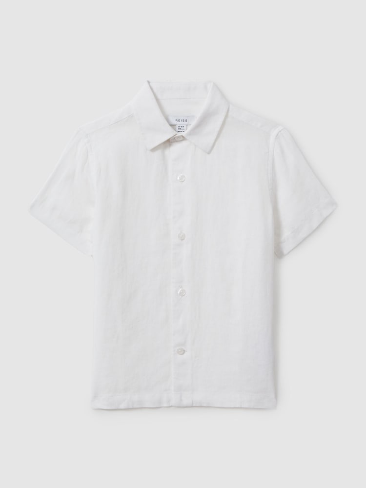 Reiss White Holiday Linen Short-Sleeve Button-Through Shirt - Image 1 of 4
