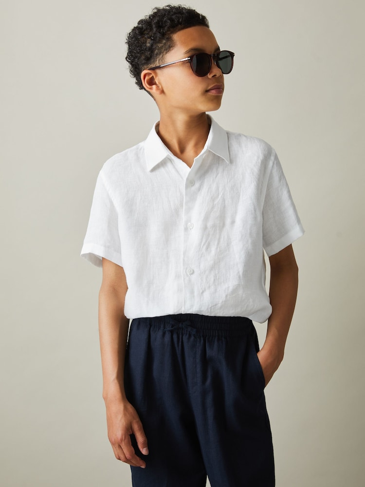 Reiss White Holiday Linen Short-Sleeve Button-Through Shirt - Image 2 of 4