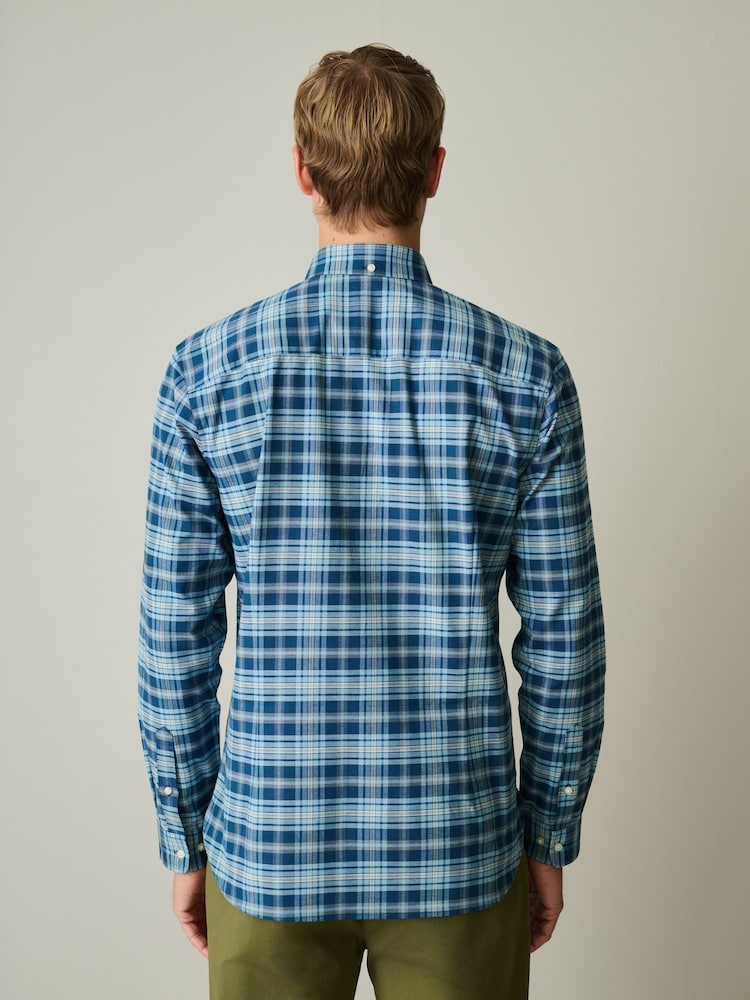 Blue Stretch Oxford Check Long Sleeve Shirt - Image 2 of 6