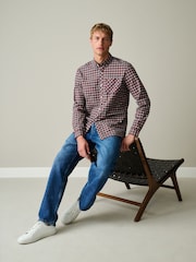 Navy/Red Stretch Oxford Check Long Sleeve Shirt - Image 2 of 5