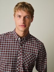 Navy/Red Stretch Oxford Check Long Sleeve Shirt - Image 4 of 5