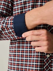 Navy/Red Stretch Oxford Check Long Sleeve Shirt - Image 5 of 5
