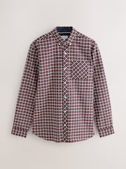 Navy/Red Stretch Oxford Check Long Sleeve Shirt - Image 6 of 8