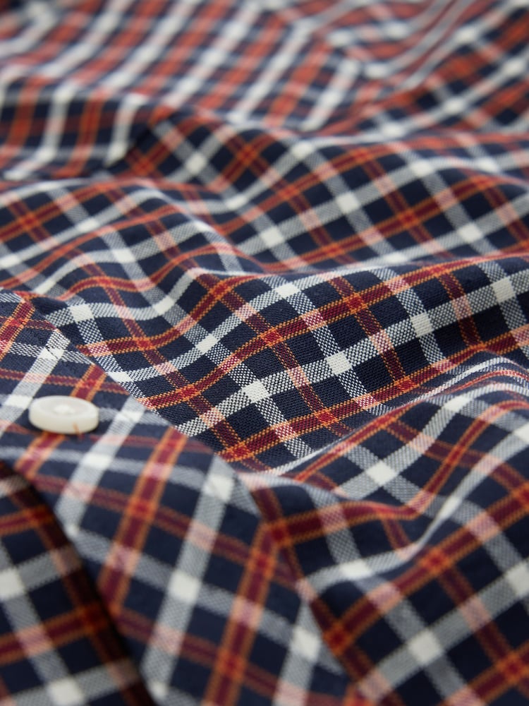 Navy/Red Stretch Oxford Check Long Sleeve Shirt - Image 8 of 8 Navy/Red Stretch Oxford Check Long Sleeve Shirt - Image 8 of 8