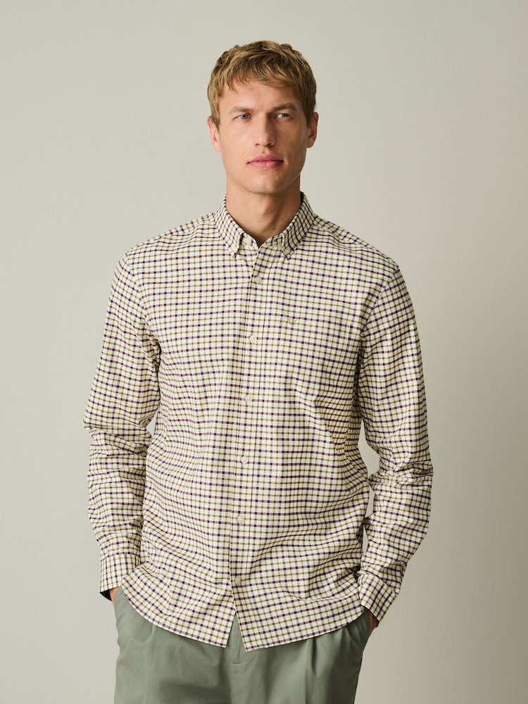 Ecru Stretch Oxford Check Long Sleeve Shirt - Image 1 of 5