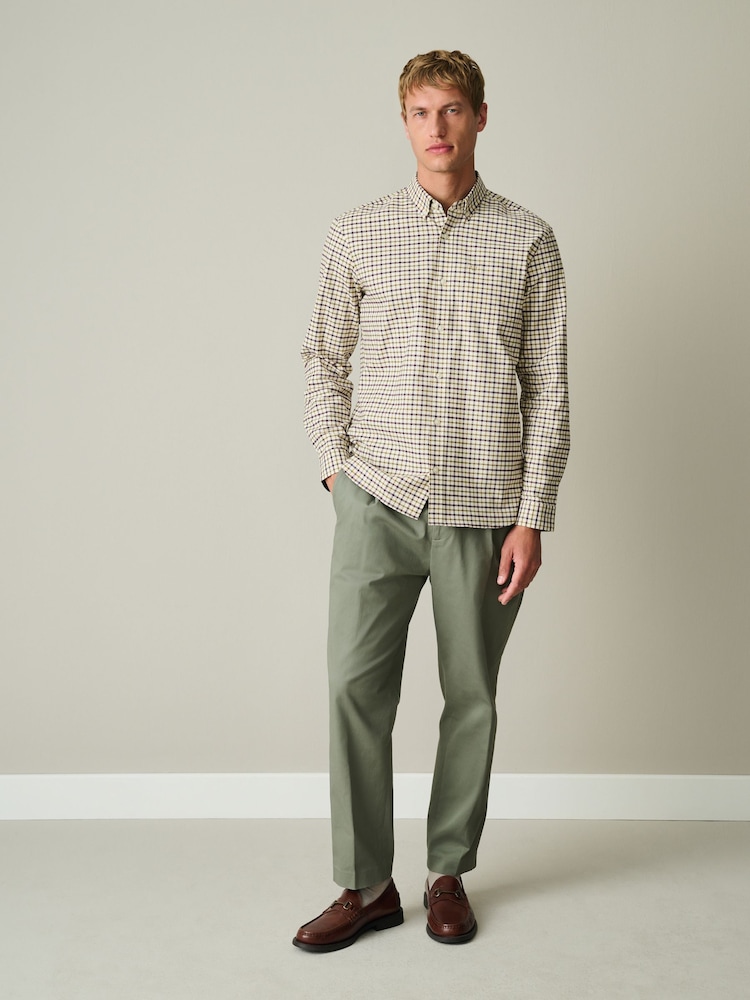 Ecru Stretch Oxford Check Long Sleeve Shirt - Image 2 of 5