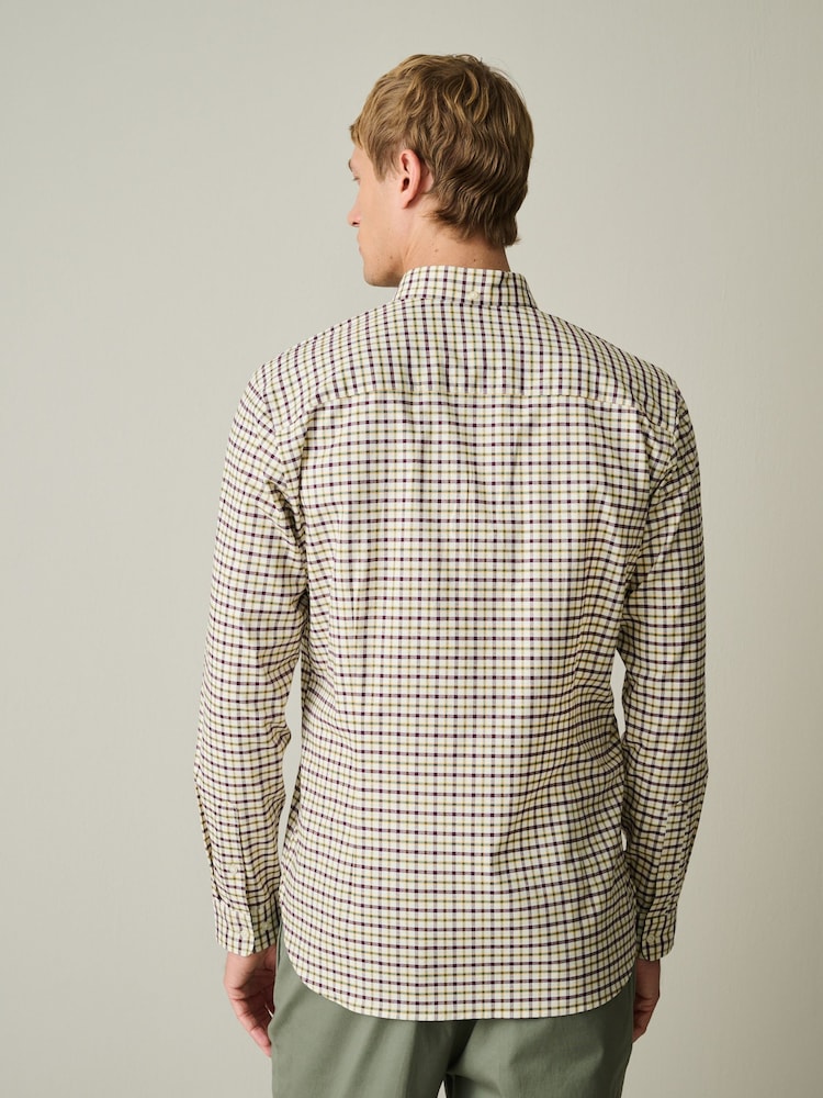 Ecru Stretch Oxford Check Long Sleeve Shirt - Image 5 of 5