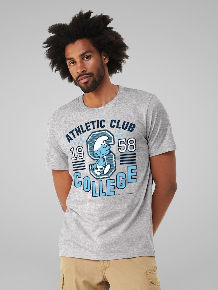 All + Every Grey The Smurfs Athletic Club College Sports T-Shirt - Image 1 of 3