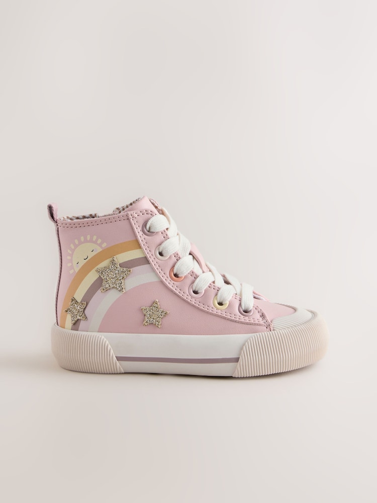 Pink Rainbow Standard Fit (F) High Top Trainers - Image 2 of 5