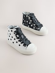 White/Black Polka Dot Standard Fit (F) High Top Trainers - Image 2 of 7