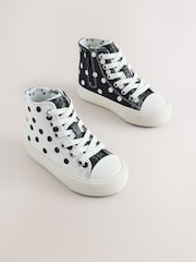 White/Black Polka Dot Standard Fit (F) High Top Trainers - Image 3 of 7
