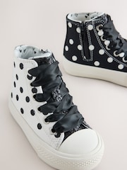 White/Black Polka Dot Standard Fit (F) High Top Trainers - Image 6 of 7