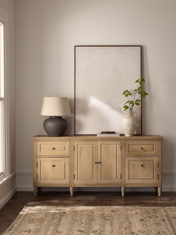 Mid Natural Moreton Oak Veneer Large Sideboard - Image 1 of 9 Mid Natural Moreton Oak Veneer Large Sideboard - Image 1 of 9