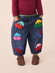 Rainbow Cherry Crochet Embroidered Barrel Jeans (3mths-7yrs) - Image 1 of 8