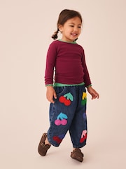 Rainbow Cherry Crochet Embroidered Barrel Jeans (3mths-7yrs) - Image 2 of 8