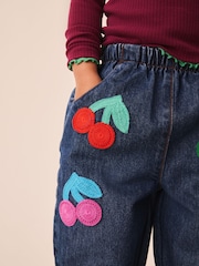 Rainbow Cherry Crochet Embroidered Barrel Jeans (3mths-7yrs) - Image 4 of 8