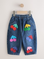 Rainbow Cherry Crochet Embroidered Barrel Jeans (3mths-7yrs) - Image 5 of 8