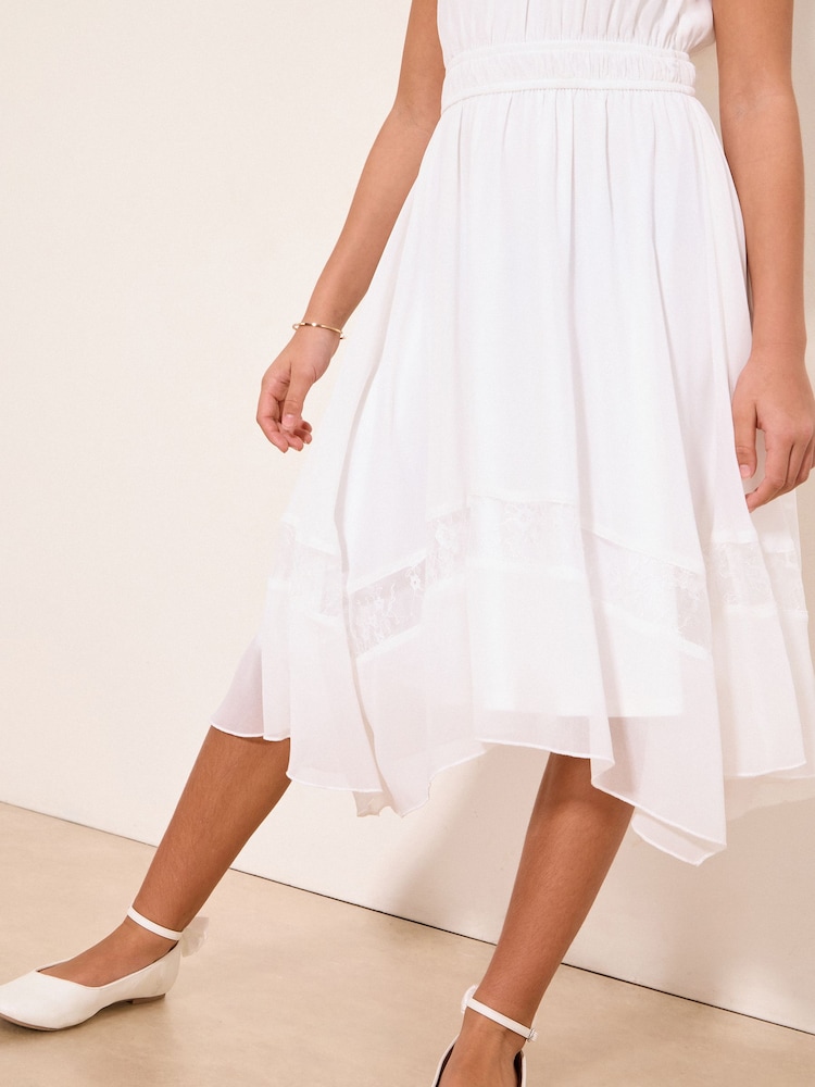 Lipsy White Lace Hanky Hem Occasion Dress (5-16yrs) - Image 2 of 4