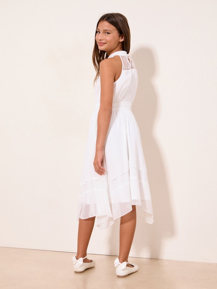 Lipsy White Lace Hanky Hem Occasion Dress (5-16yrs) - Image 4 of 4