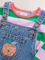 Denim Stripe T-Shirt Dungaree and Tights Set (3mths-7yrs) - Image 12 of 14