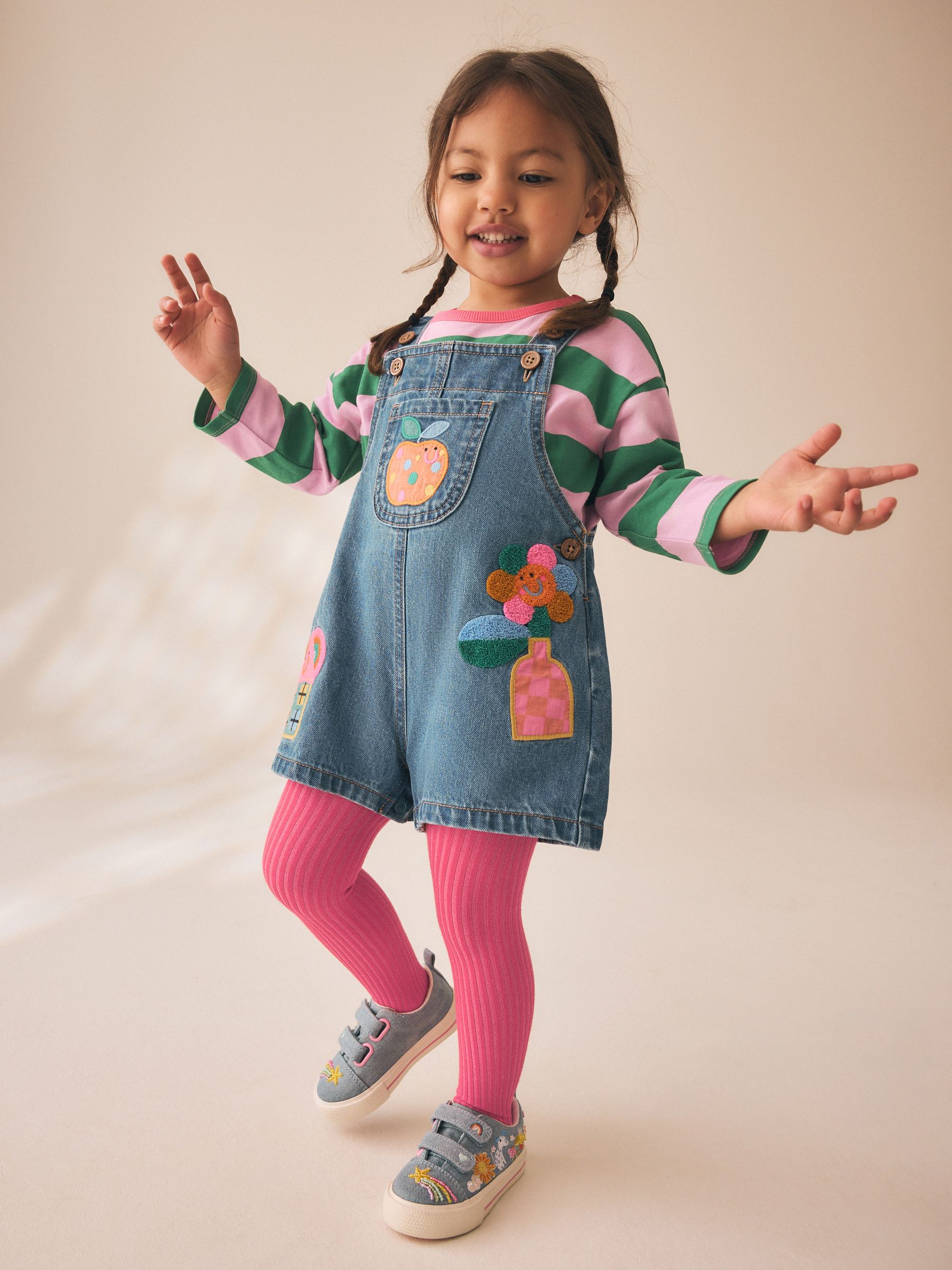 Buy Denim Stripe T-Shirt Dungaree and Tights Set (3mths-7yrs) from