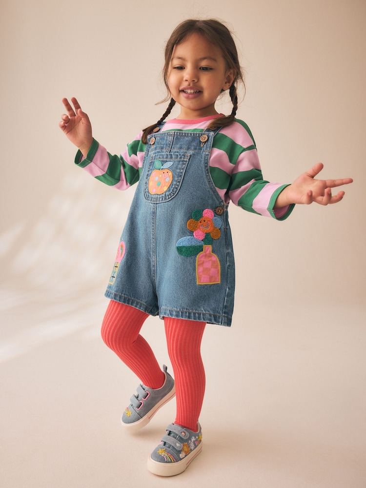 Denim Stripe T-Shirt Dungaree and Tights Set (3mths-7yrs) - Image 2 of 14 Denim Stripe T-Shirt Dungaree and Tights Set (3mths-7yrs) - Image 2 of 14