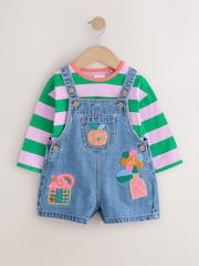 Denim Stripe T-Shirt Dungaree and Tights Set (3mths-7yrs) - Image 7 of 14