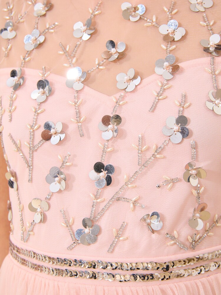 Lipsy Pink Embellished Mesh Occasion Dress (7-16yrs) - Image 5 of 5
