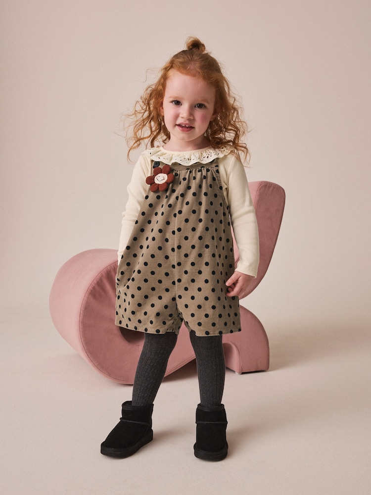 Brown Spot Cord Dungaree & Tights Set (3mths-7yrs) - Image 1 of 3